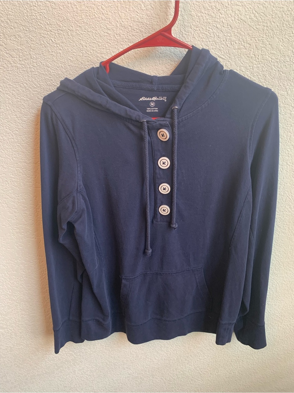 Eddie Bauer Navy Button-Detail Hooded Pullover